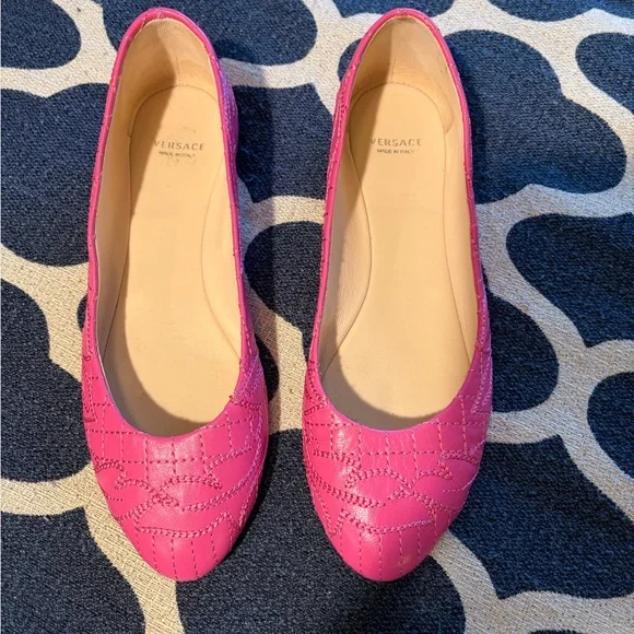 Versace Fuchsia Embroidered Flats